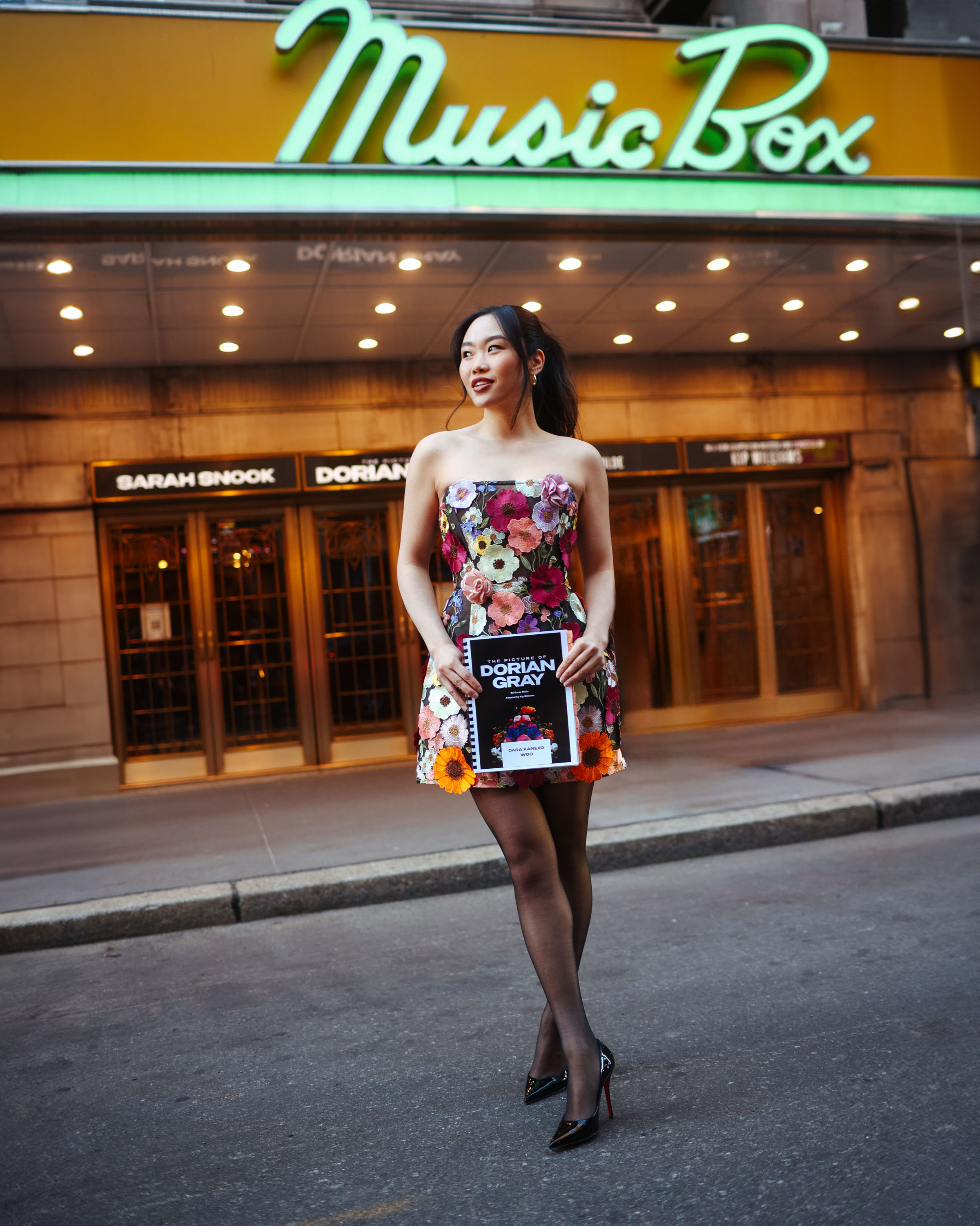 Dara Woo at The Picture of Dorian Gray marquee